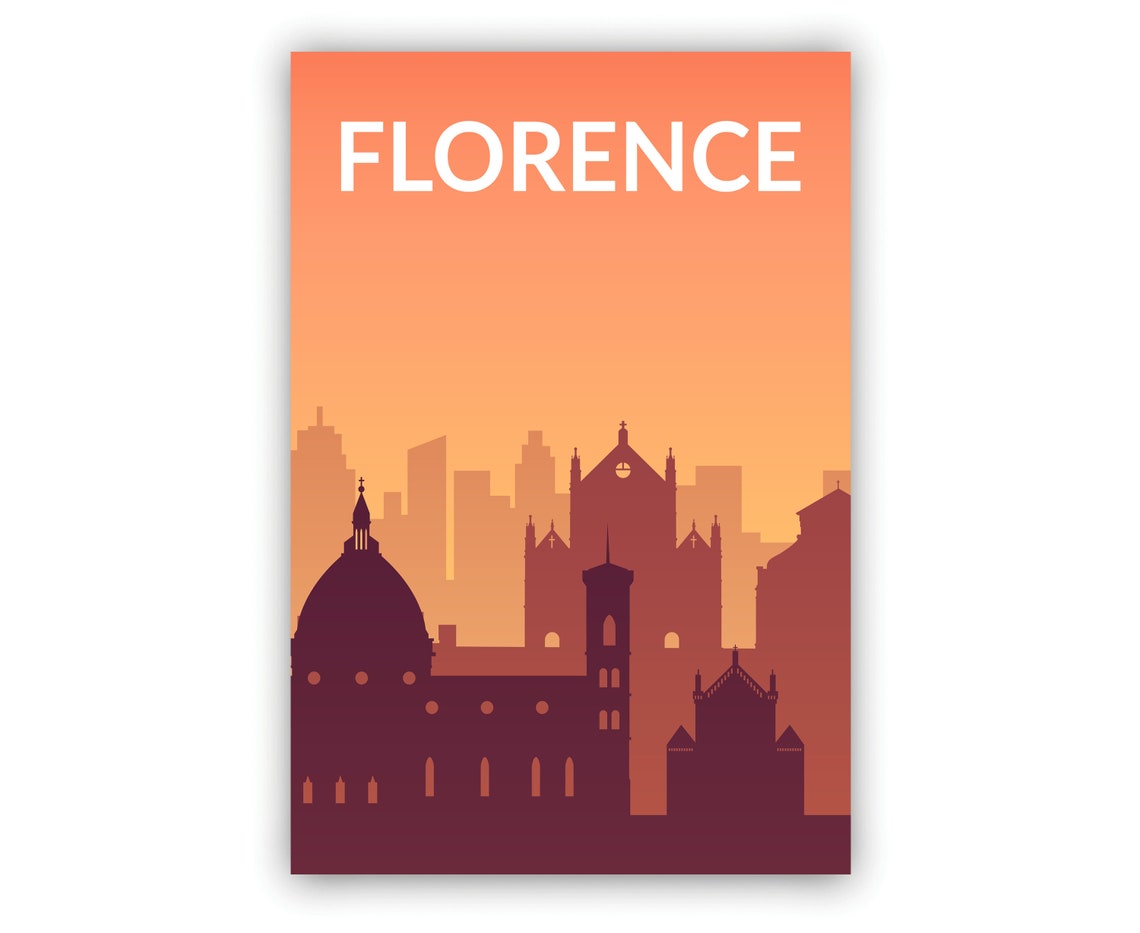 Florence Italy Sunset Skyline Duomo Silhouette Modern Travel Poster - Image 2