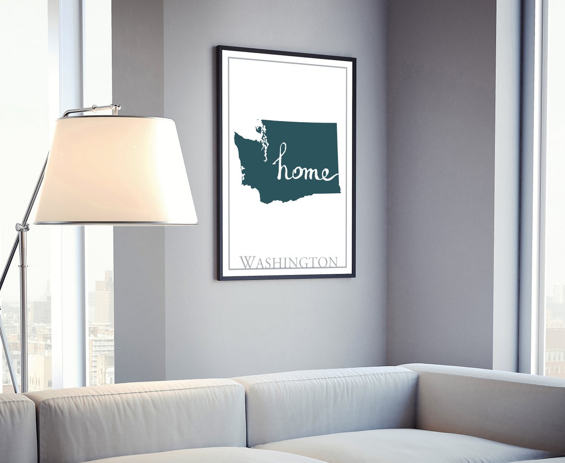 Washington Modern Minimalist Teal Home Script Silhouette Wall Art - Image 4