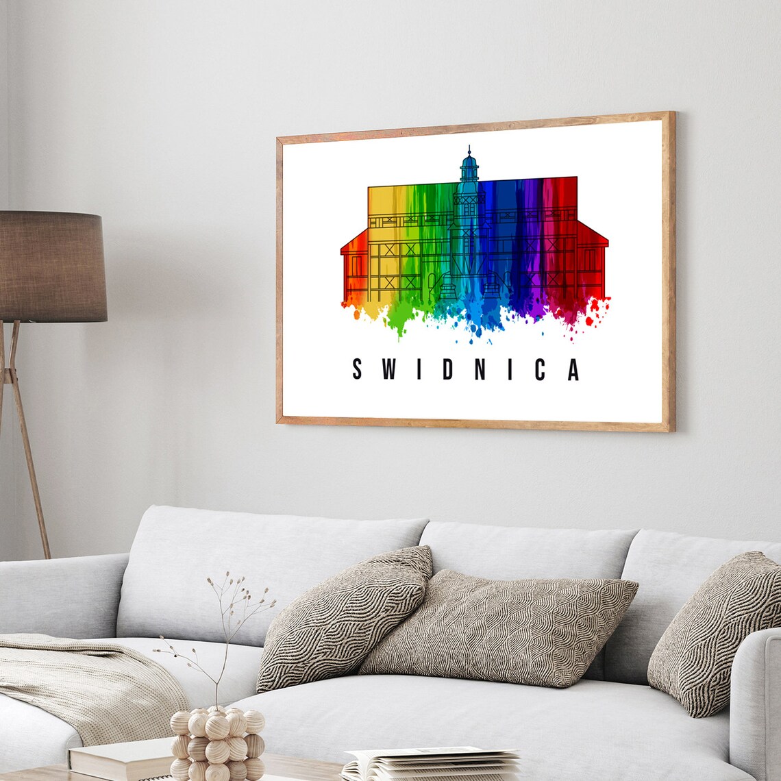 Swidnica Poland Timber Church Rainbow Watercolor Landmark Poster - Image 3
