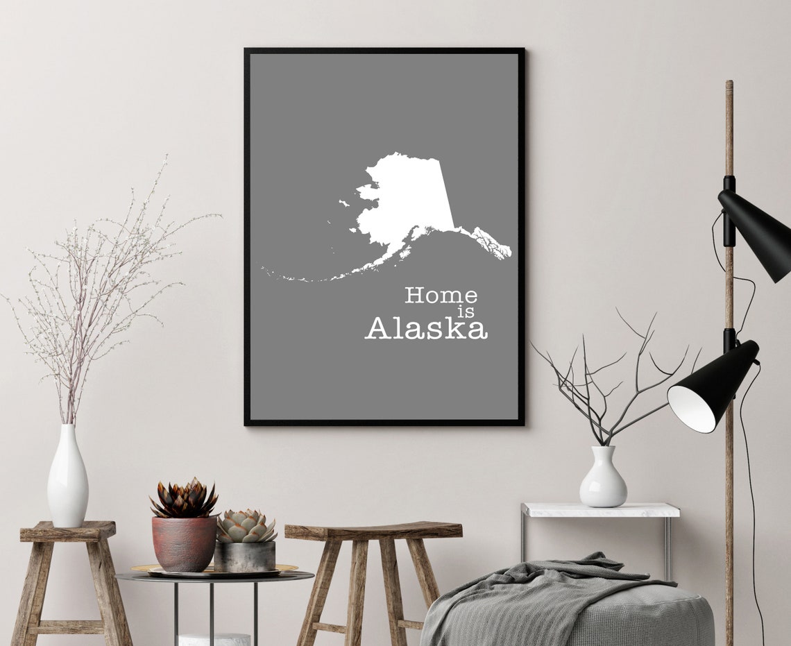 Alaska Home Is Gray Minimalist State Map Silhouette Wall Art - Image 2
