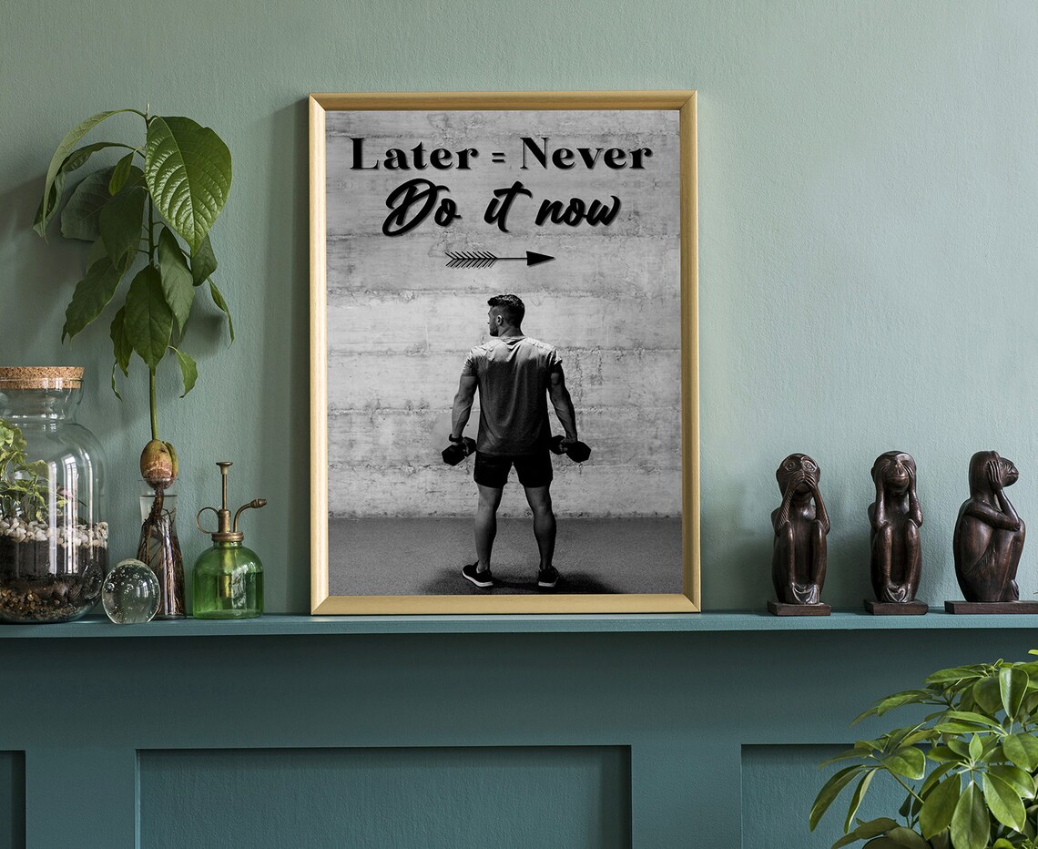 Later Never Do It Now Quote Poster Woman Jumping Beach Joy Art - Image 4