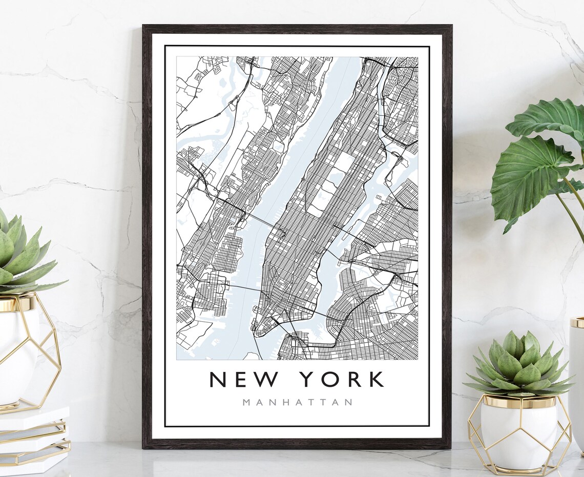 Manhattan New York City Street Map Poster Modern Minimalist Wall Art