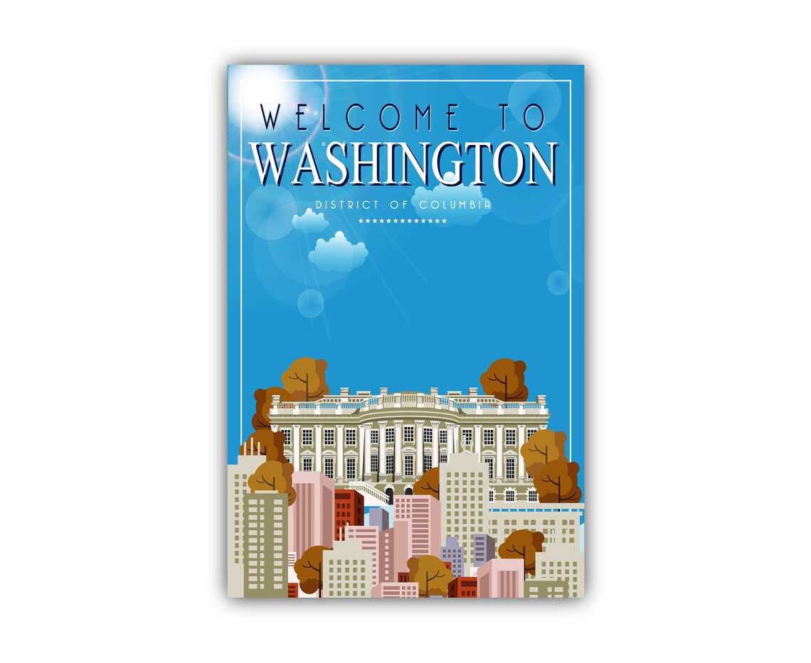 Welcome To Washington DC White House Retro Vintage Style Travel Poster - Image 2