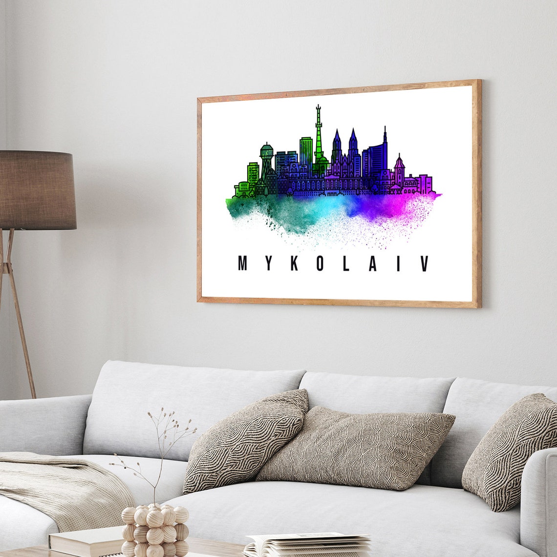 Mykolaiv Ukraine Skyline Watercolor Poster with River Harbor View - Image 3