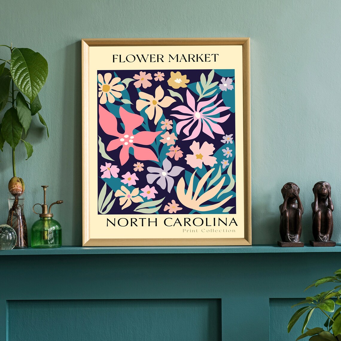 North Carolina Flower Market Pink Floral Botanical Print Poster - Image 2