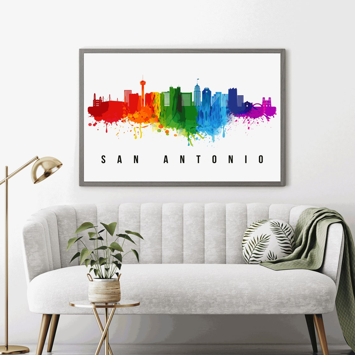 San Antonio Texas Rainbow Watercolor Skyline Travel Poster Wall Art - Image 3