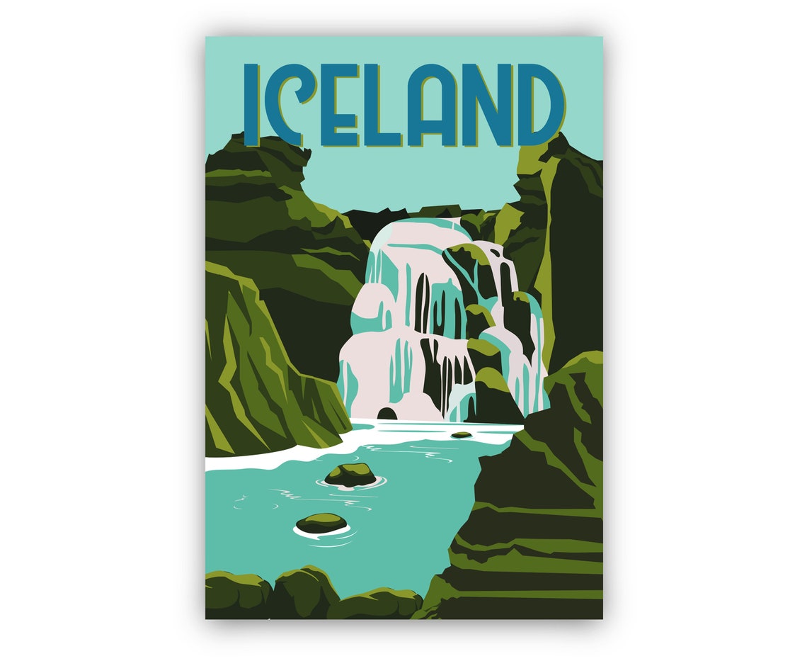 Iceland Majestic Waterfall Canyon Vintage Travel Poster Art Print - Image 2