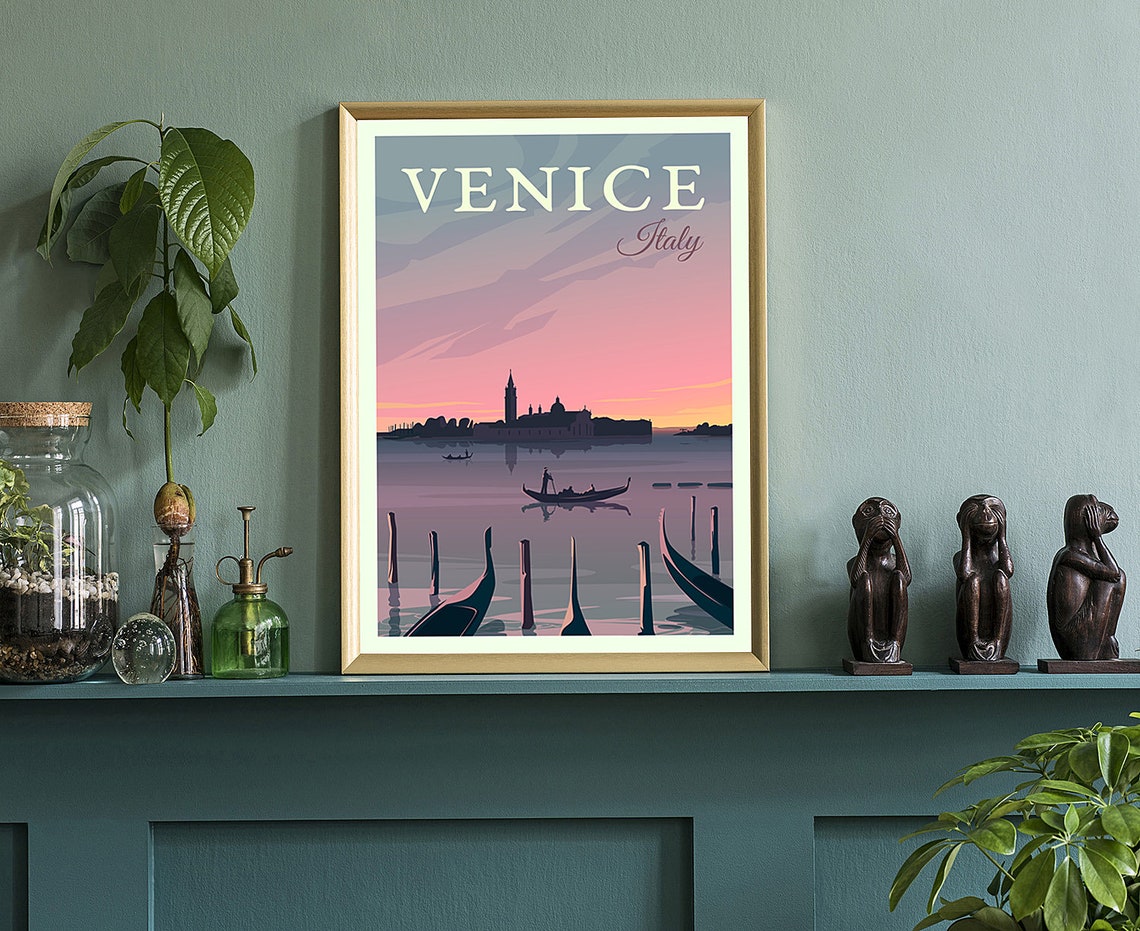 Venice Italy Gondola Sunset Canal Vintage Retro Travel Poster - Image 3