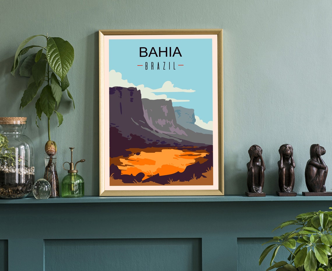 Bahia Brazil Table Mountain Cliffs Orange Valley Minimal Travel Poster - Image 3