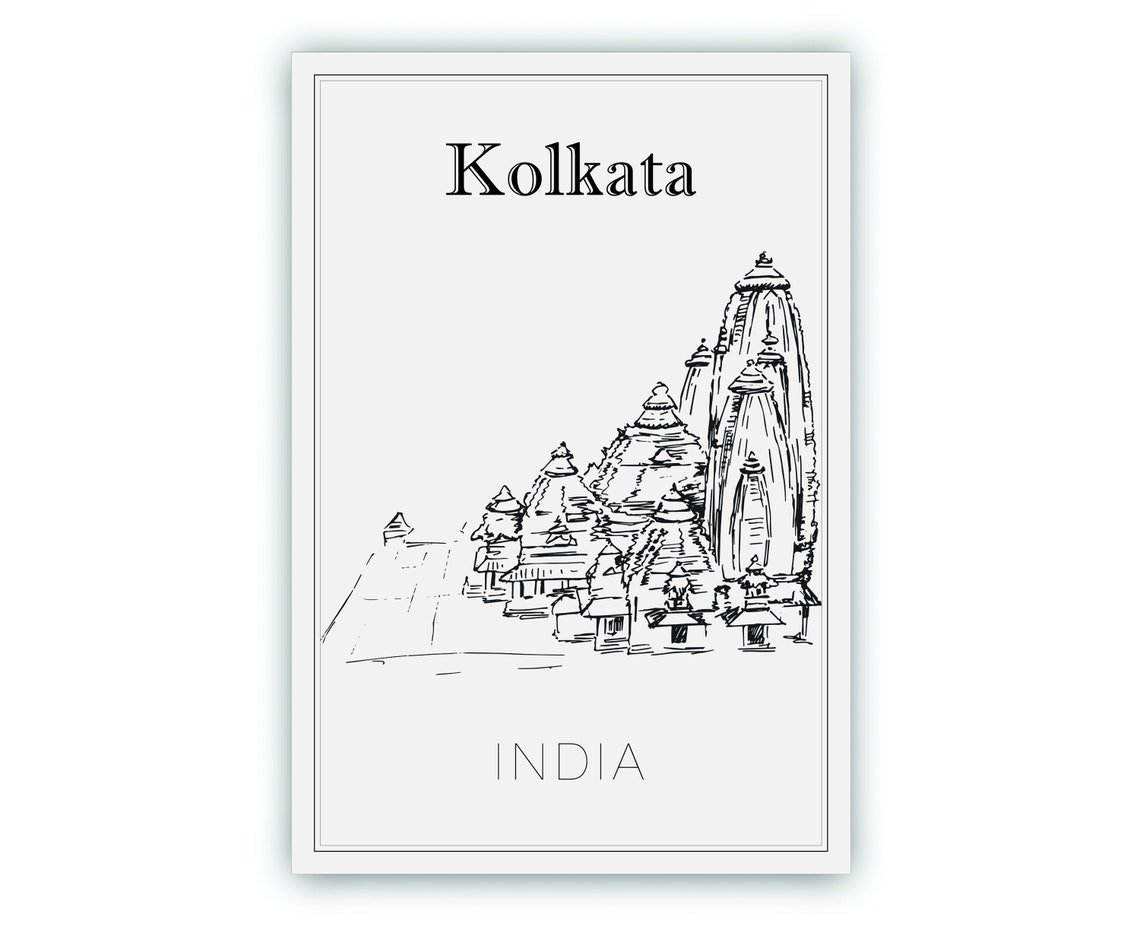 Kolkata India Temple Spires Hand Drawn Line Art Wall Decor Poster - Image 2