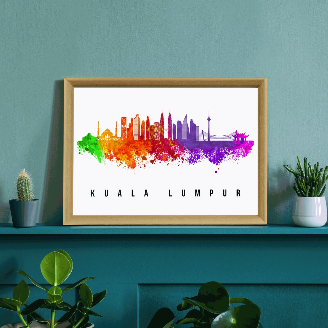 Kuala Lumpur Petronas Towers Rainbow Watercolor Skyline City Poster - Image 3
