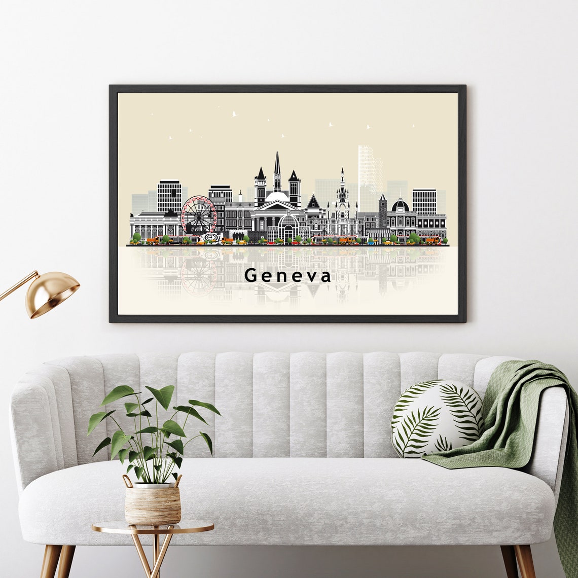 Geneva Switzerland Minimalist Skyline Illustration Ferris Wheel Poster - Image 3
