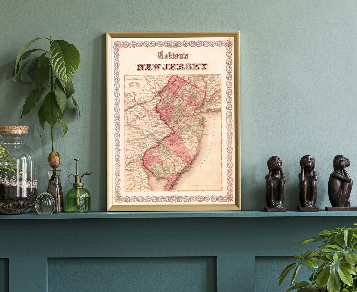New Jersey Vintage Antique Colton Map Sepia Rustic Travel Poster - Image 3