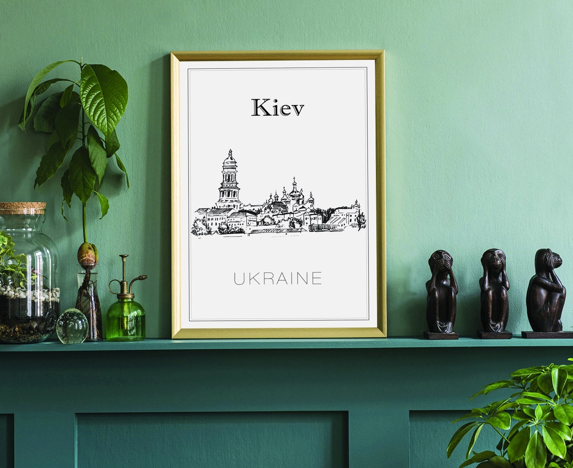 Kiev Ukraine Historic Skyline Bell Tower Hand Drawn Sketch Poster - Image 3