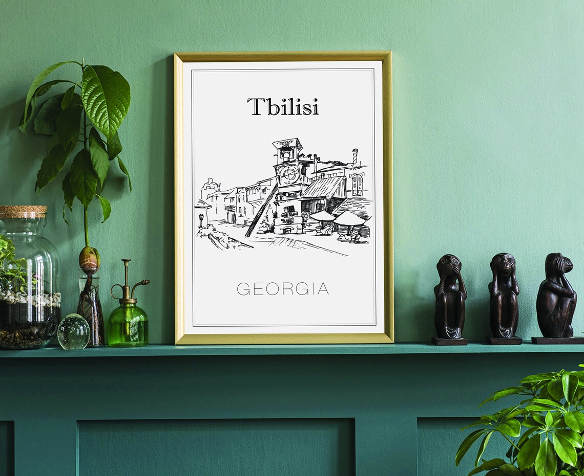 Hand Drawn Poster Tbilisi Travel Poster Georgia Poster Wall Art Tbilisi Cityscape And Landmark Map Georgia City Map Poster For Home - Image 3
