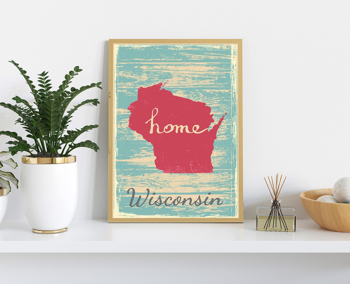 Wisconsin Home State Map Rustic Vintage Wood Style Wall Art Poster - Image 3