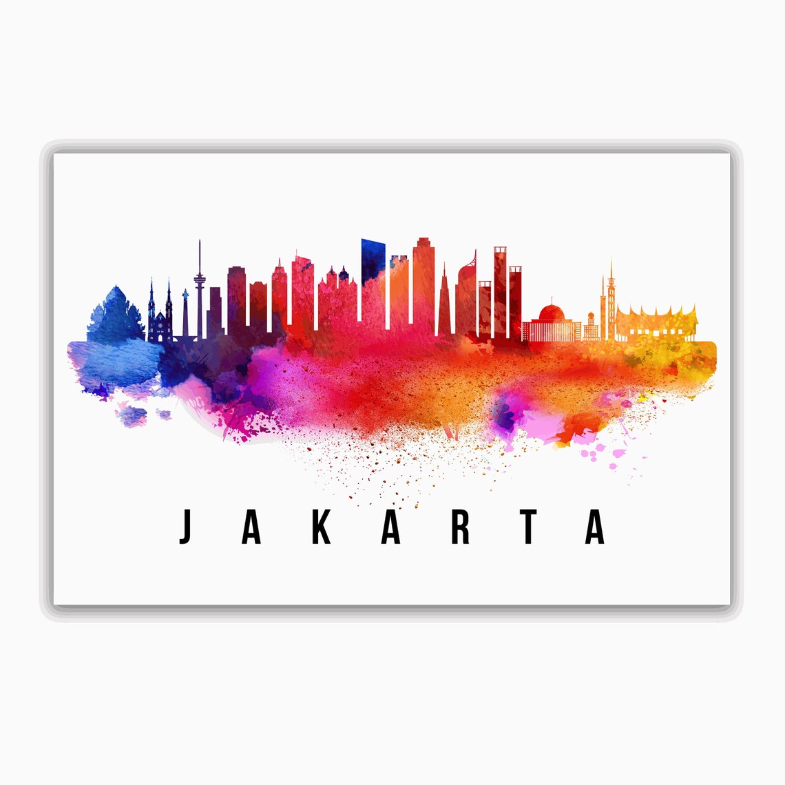 Jakarta Indonesia Rainbow Watercolor Skyline Cityscape Modern Poster - Image 2
