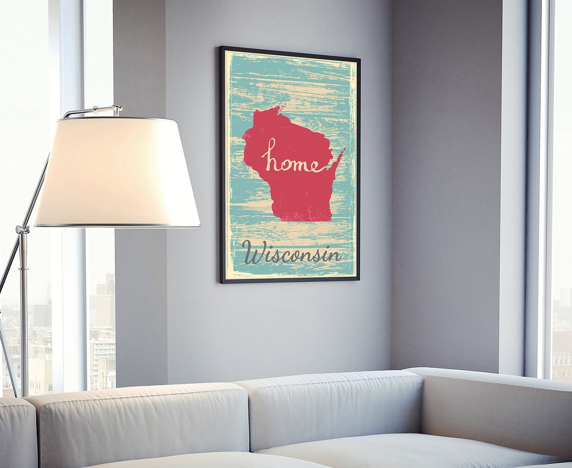 Wisconsin Home State Map Rustic Vintage Wood Style Wall Art Poster - Image 4