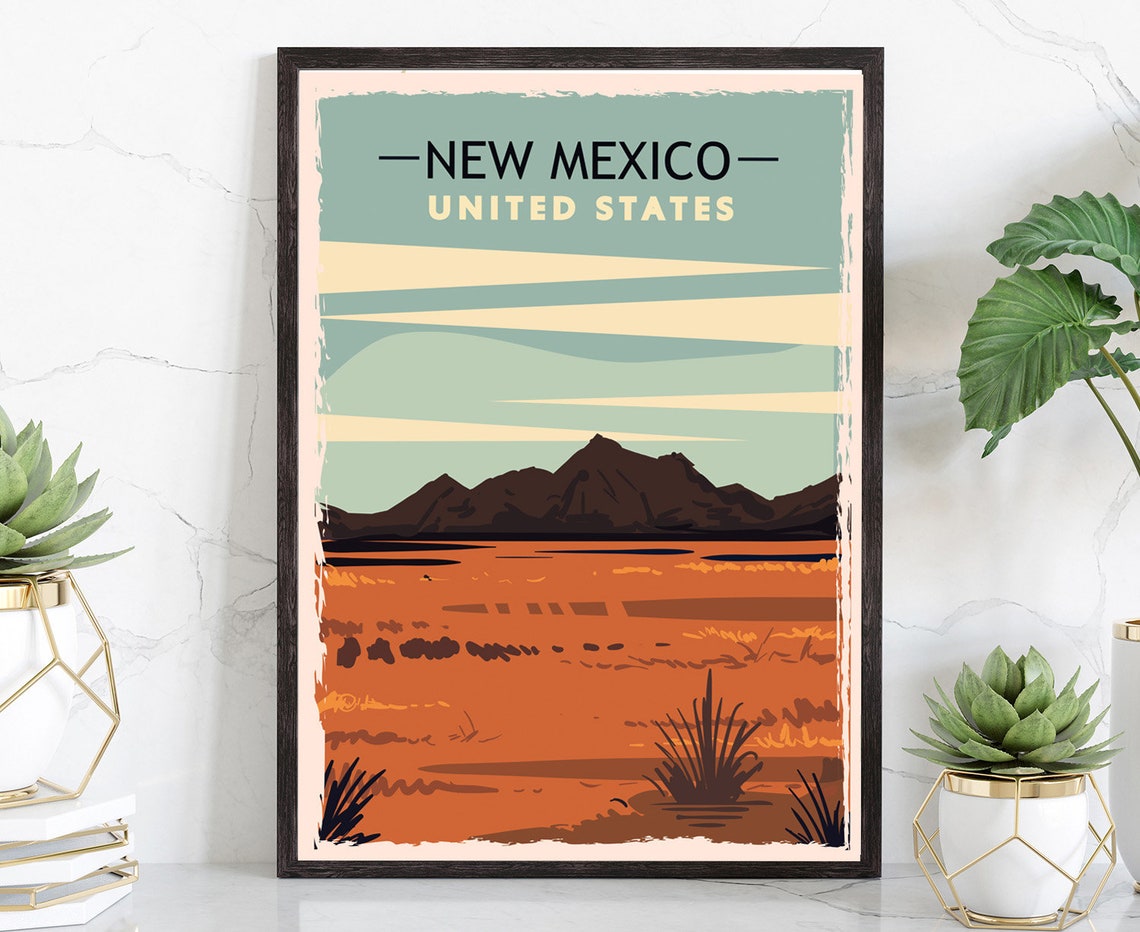 New Mexico Retro Desert Mountain Sunset Vintage Travel Poster