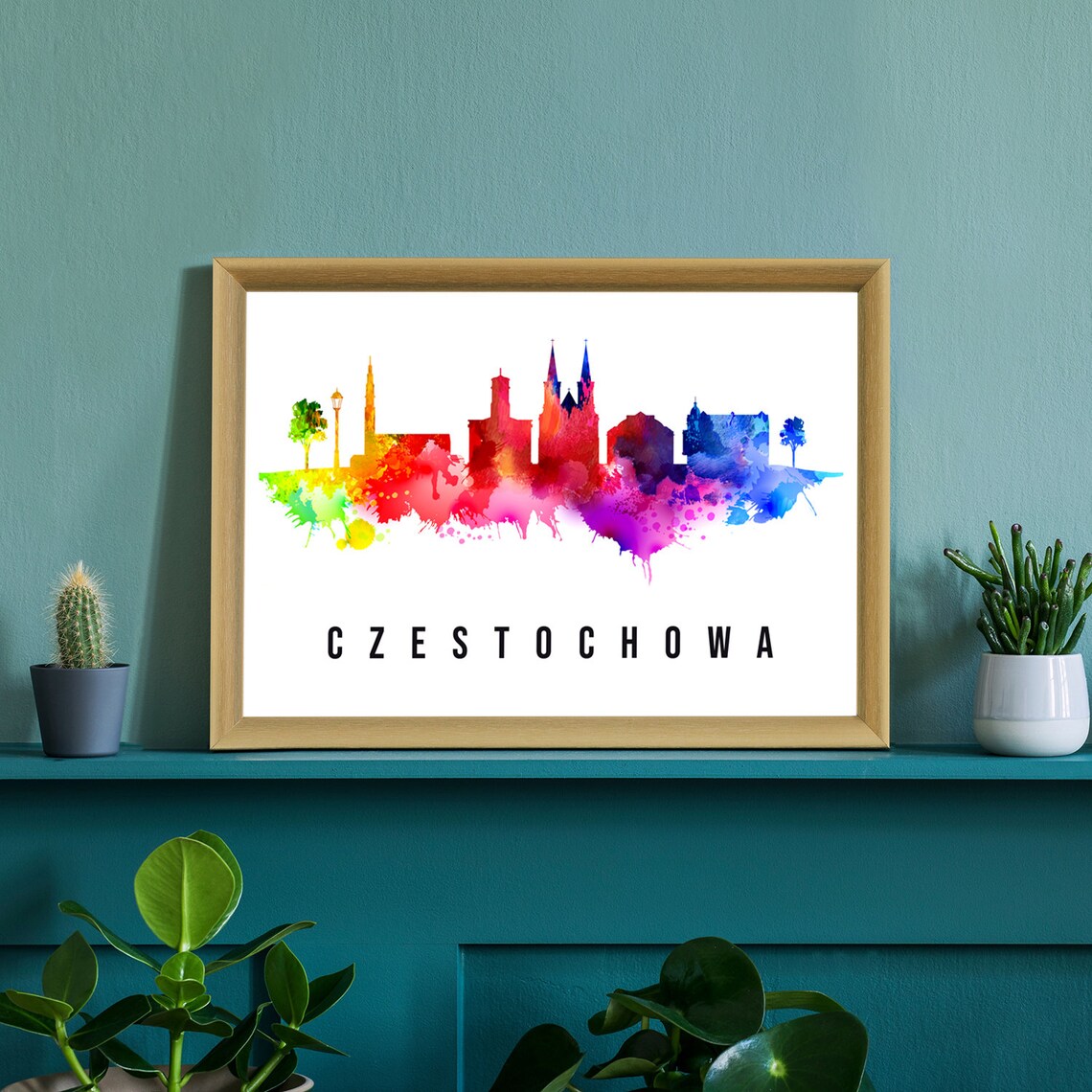 Czestochowa Poland Jasna Gora Basilica Watercolor Skyline Poster - Image 2