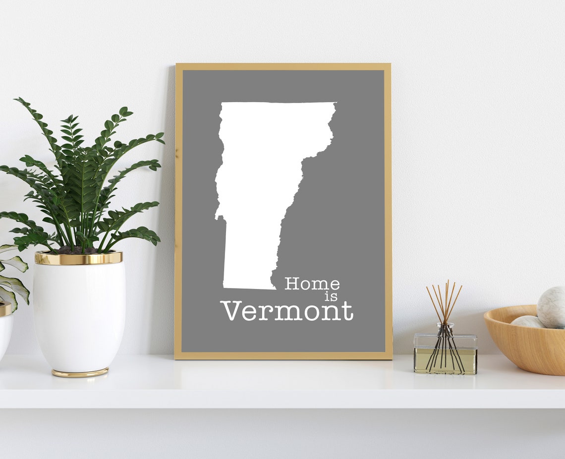Vermont Home Is Vermont White On Gray Minimalist Map Wall Art Print - Image 2