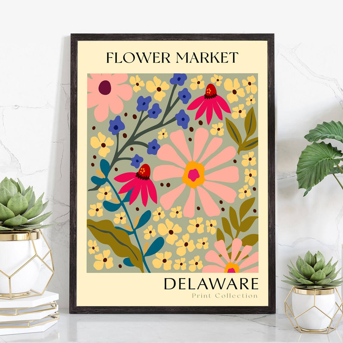 Delaware Peach Blossom State Flower Botanical Vintage Floral Poster