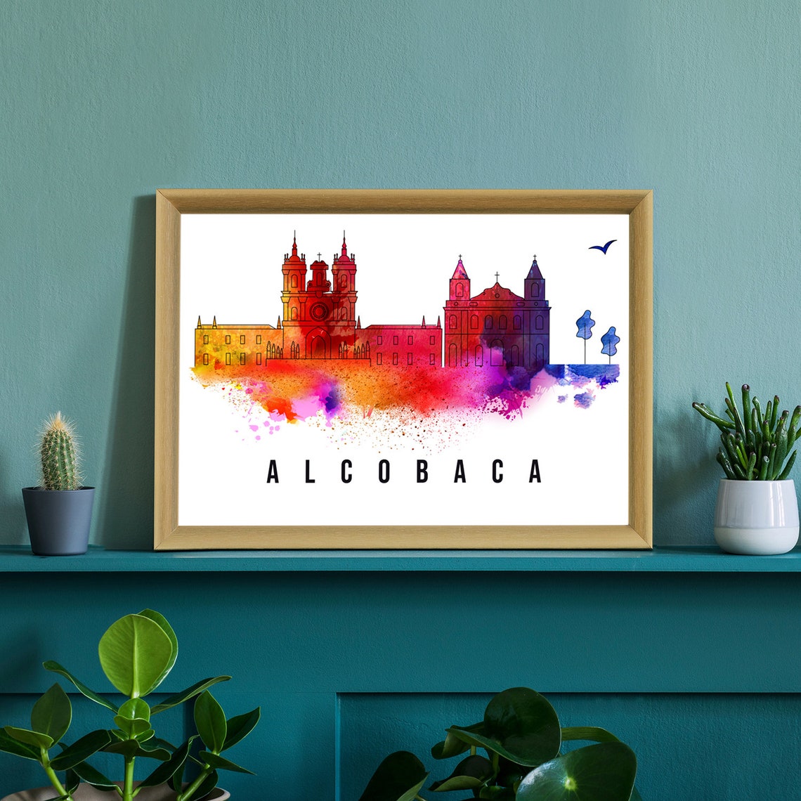Alcobaca Portugal Poster Skyline Poster Cityscape Poster Portugal Landmark City Illustration Poster Home Wall Art Office Wall Art - Image 2