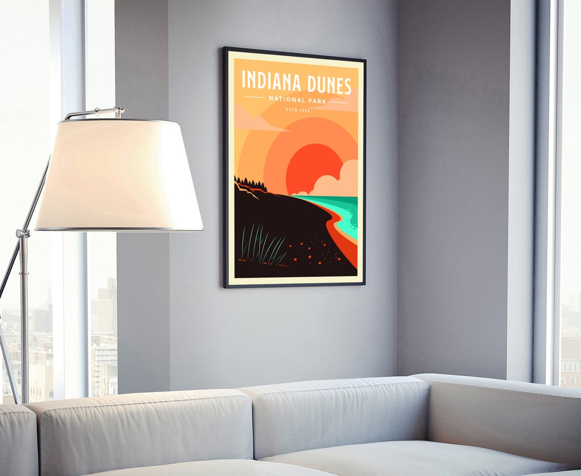 Indiana Dunes National Park Retro Sunset Beach Travel Poster - Image 4
