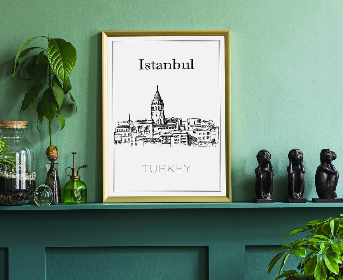 Istanbul Turkey Galata Tower Old Town Hand Drawn Line Art Poster - Image 3