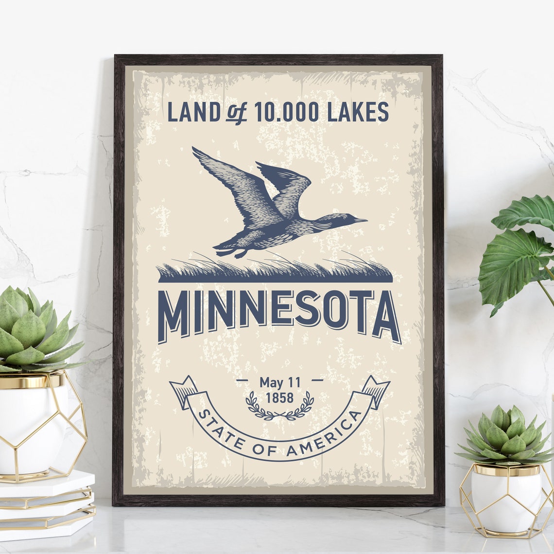 Minnesota Land of 10000 Lakes Loon Flight Vintage Travel Poster
