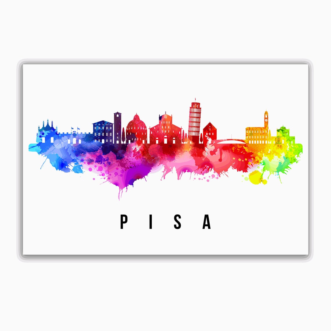 Pisa Italy Rainbow Watercolor Leaning Tower Skyline Silhouette Poster - Image 2