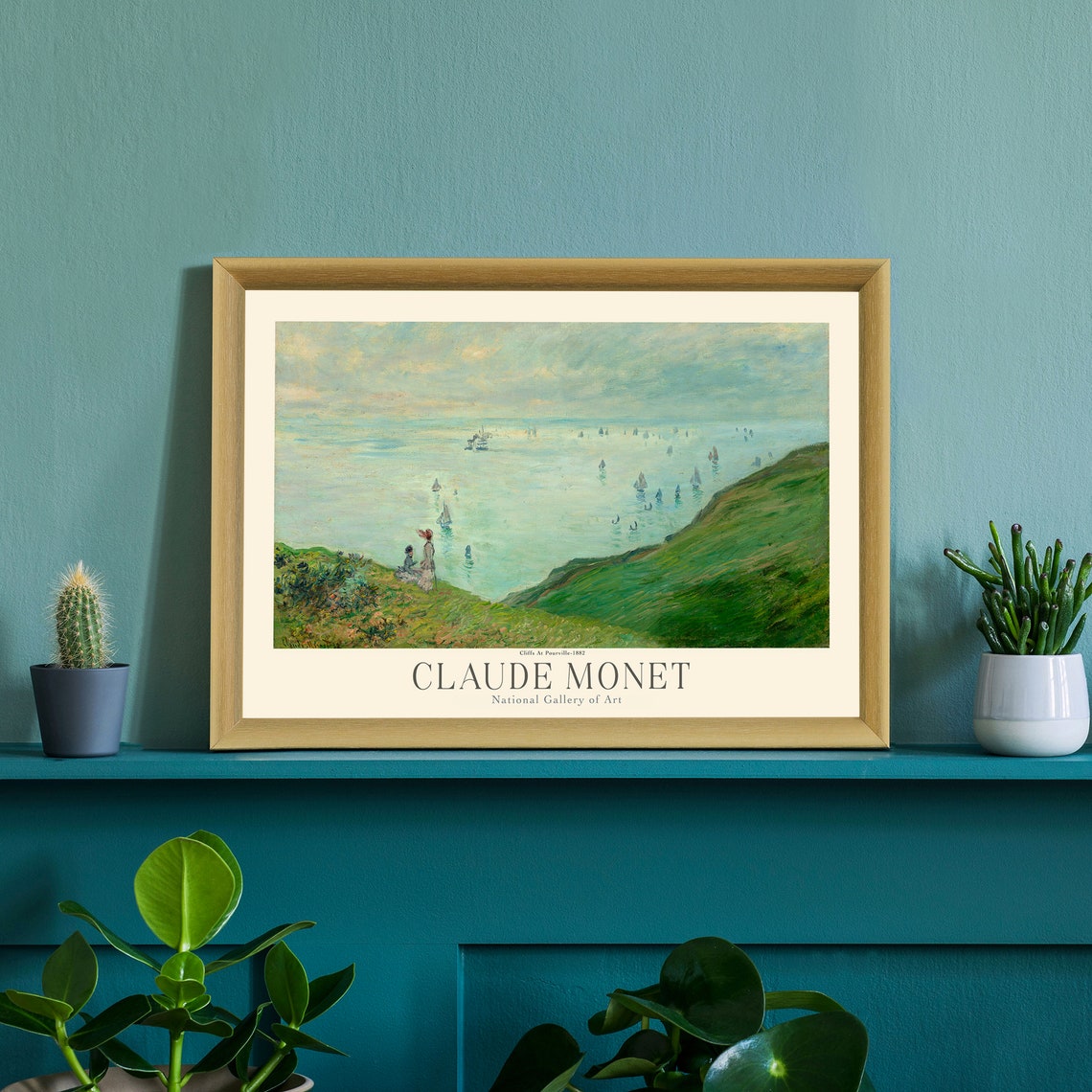Claude Monet Cliffs At Pourville 1882 Sailboat Coast Art Poster - Image 3