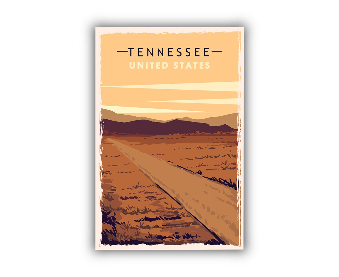 Tennessee United States Vintage Field Road Sunset Travel Poster - Image 2