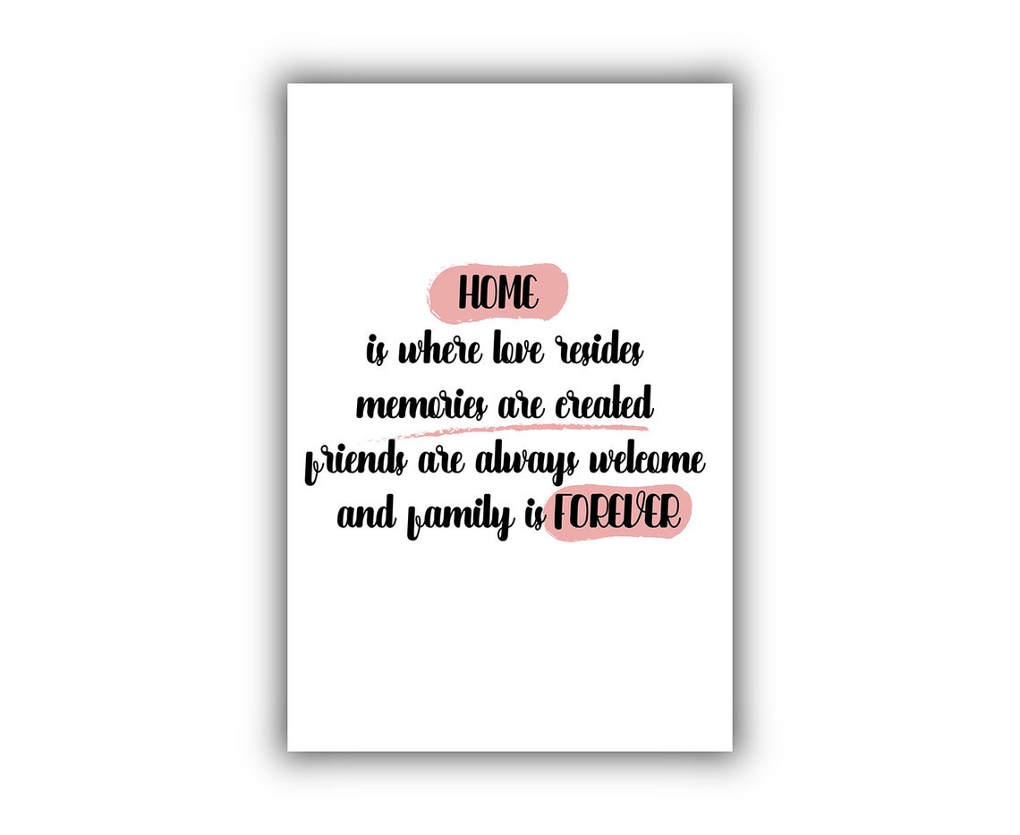 Home Is Where Love Resides Black Script Pink Highlight Quote Poster - Image 2