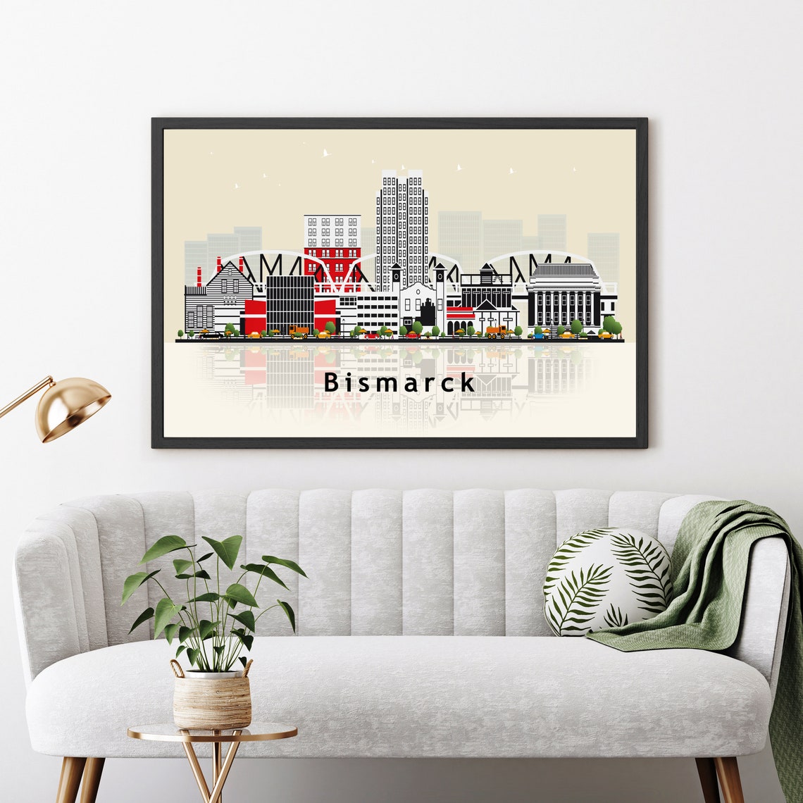 Bismarck North Dakota Skyline Bridges Vector Illustration City Poster - Image 3