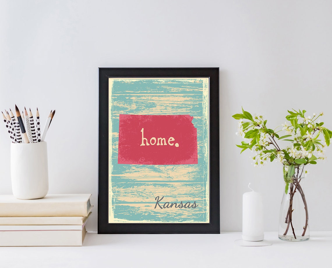 Kansas Home State Silhouette Rustic Distressed Wood Wall Art Poster - Image 2