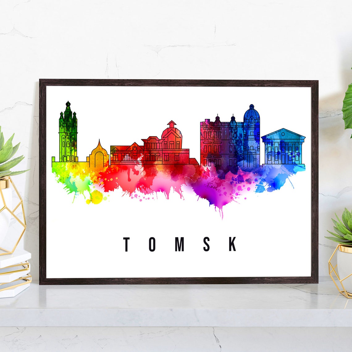 Tomsk Russia Rainbow Watercolor Skyline Historic Siberia Poster