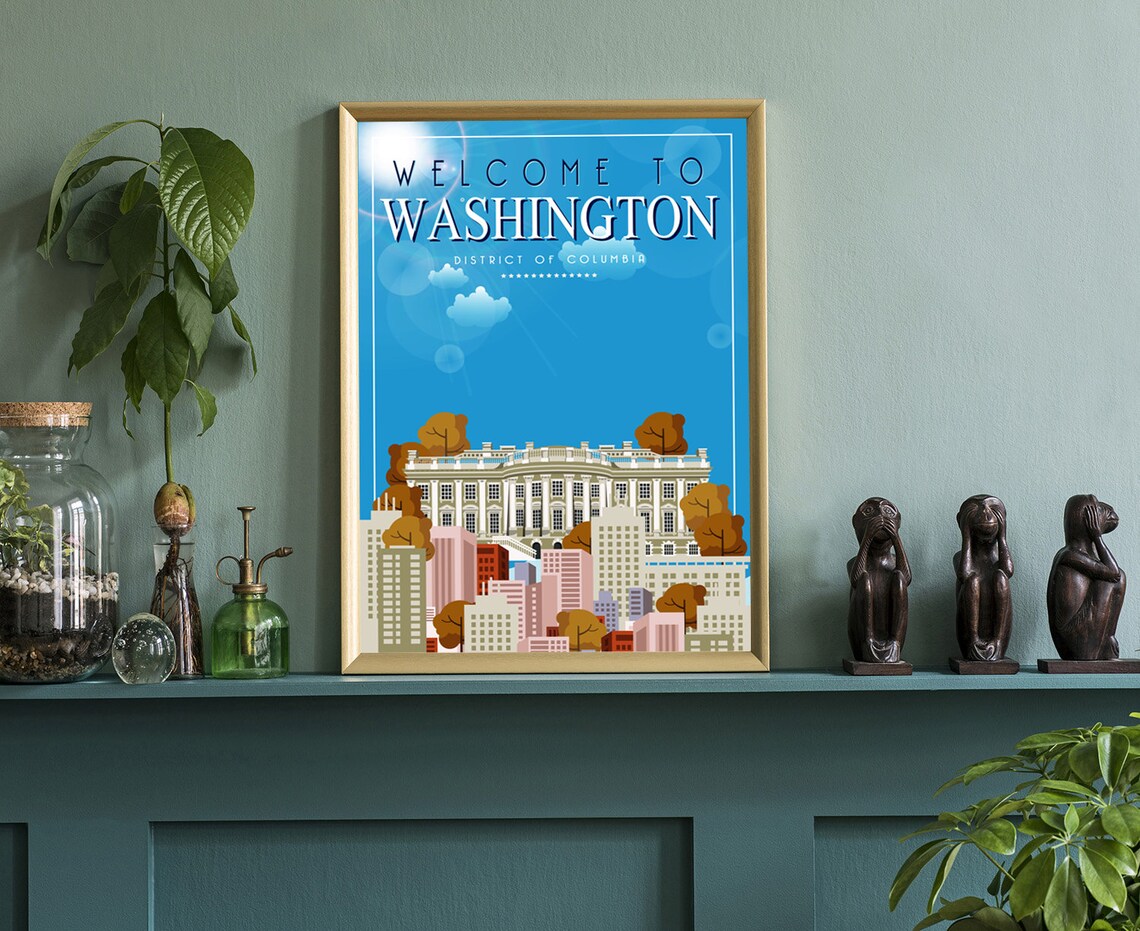 Welcome To Washington DC White House Retro Vintage Style Travel Poster - Image 3