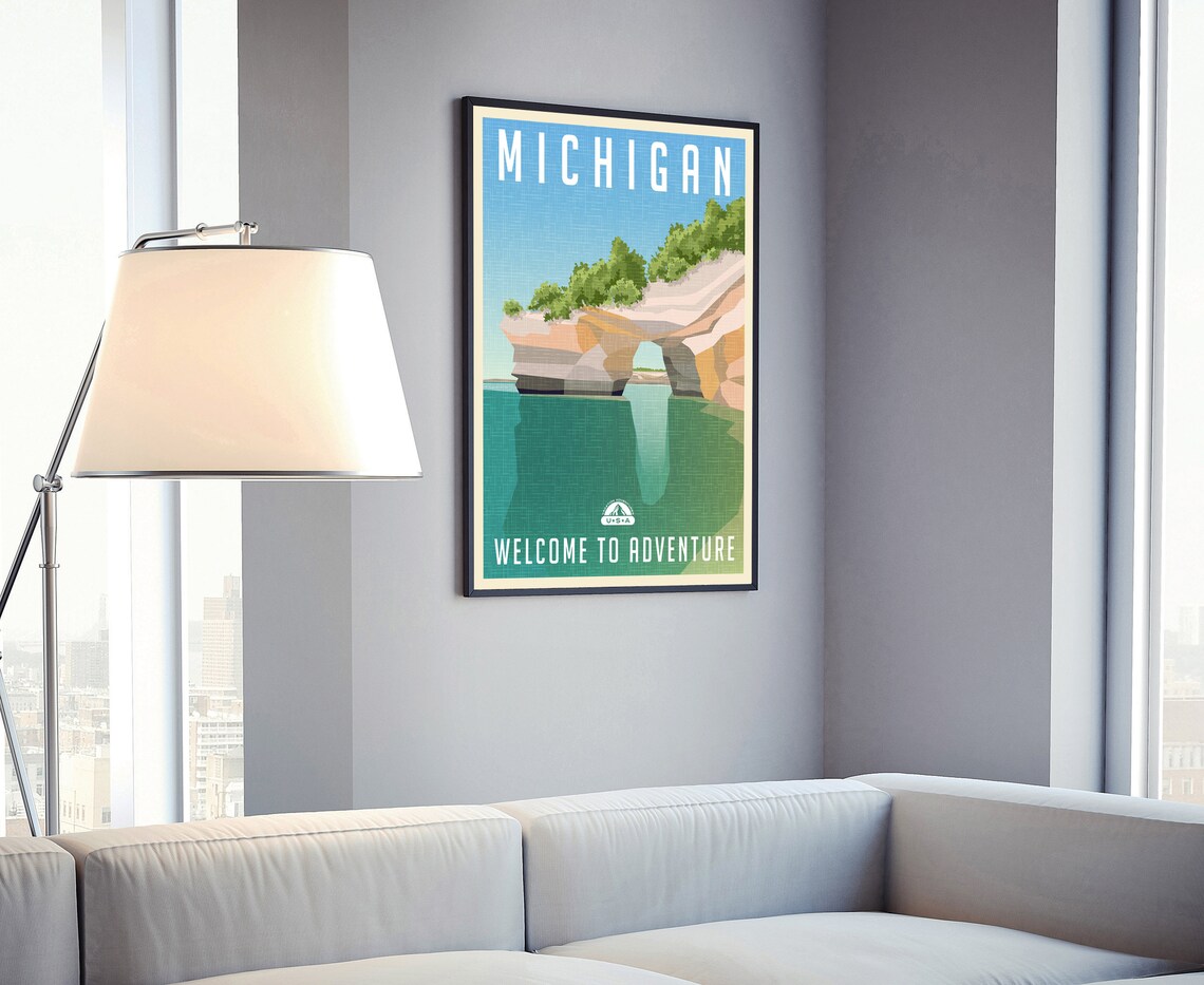 Michigan Great Lakes Rock Arch Welcome To Adventure Travel Poster - Image 4