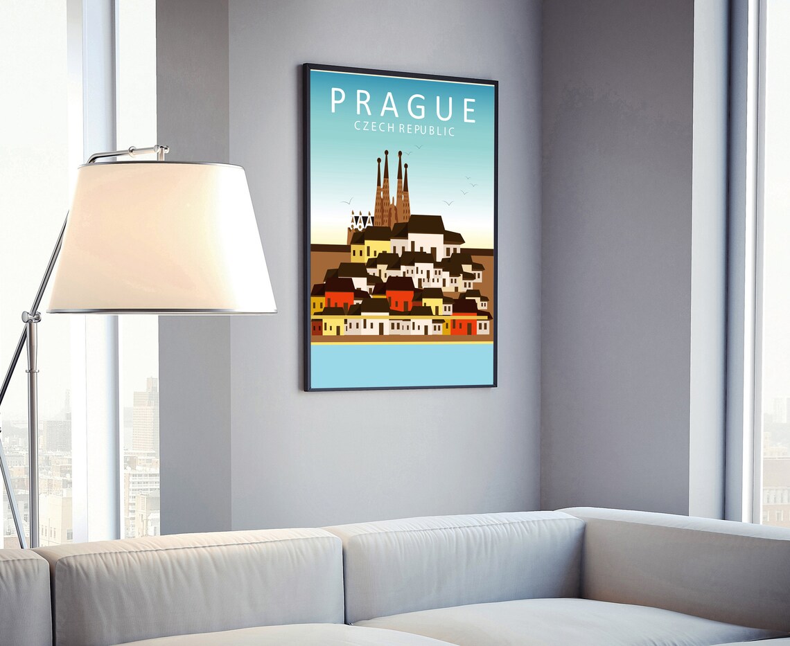 Prague Czech Republic Old Town Tyn Church Spires Flat Travel Poster - Image 4