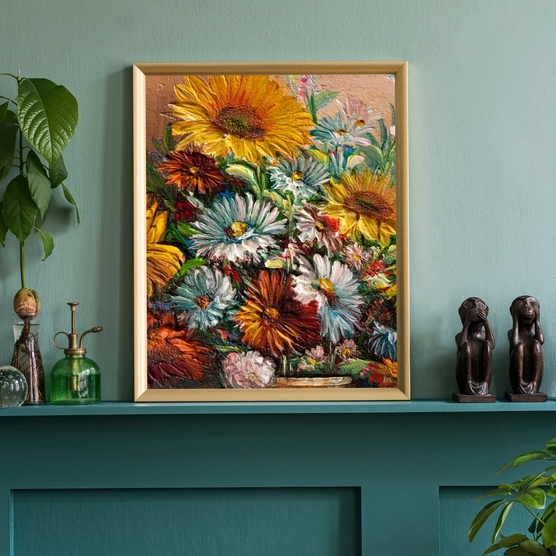 Flowers Oil Painting Flowers Still Life Poster Prints Flower Painting Prints Floral Texture Oil Painting Home Office Wall Art Decoration - Image 2