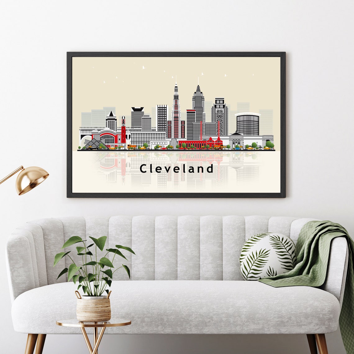 Cleveland Ohio Flat Illustration Skyline Cityscape Travel Poster - Image 2