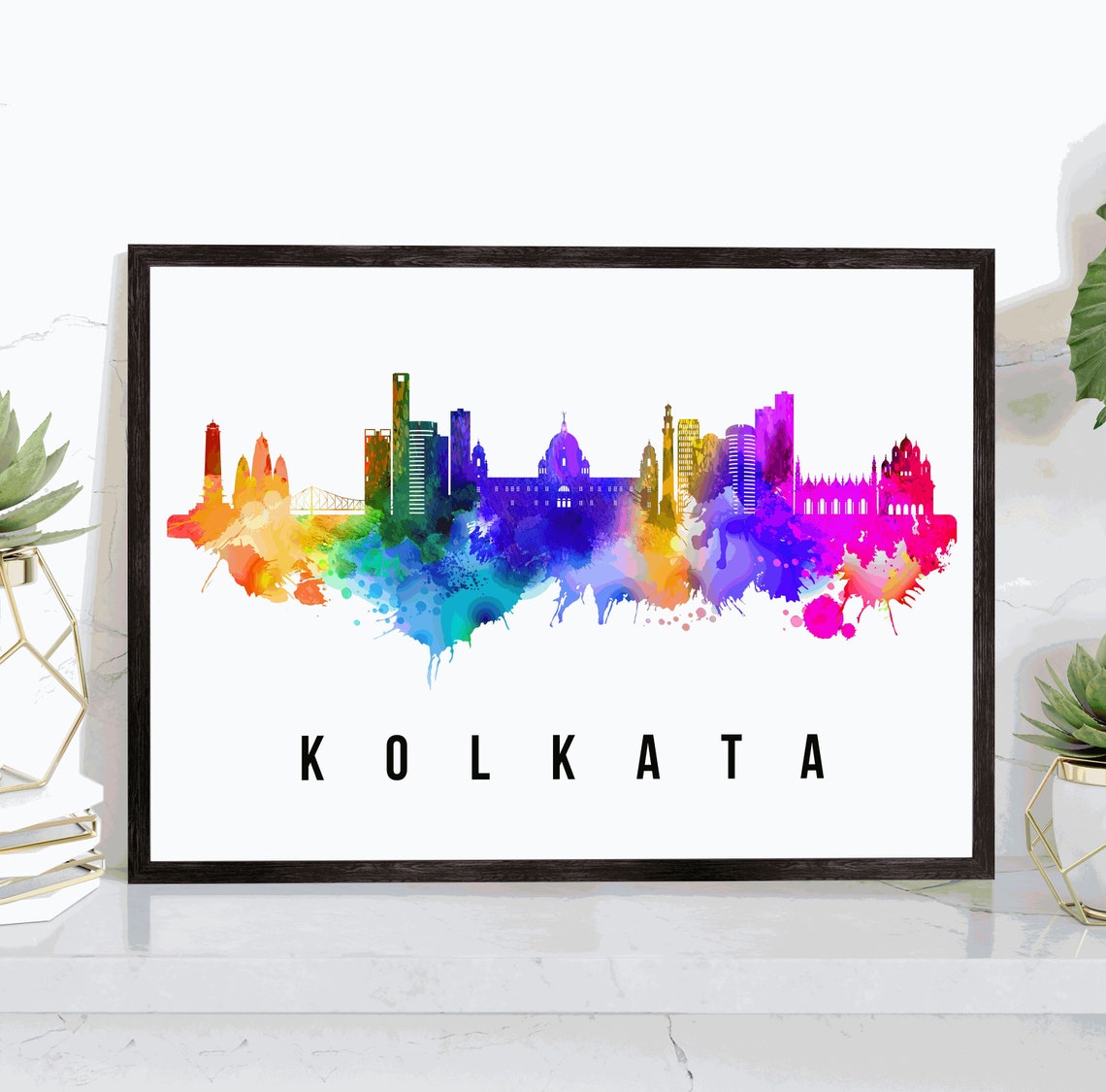 Kolkata India Victoria Memorial Rainbow Watercolor Skyline Poster