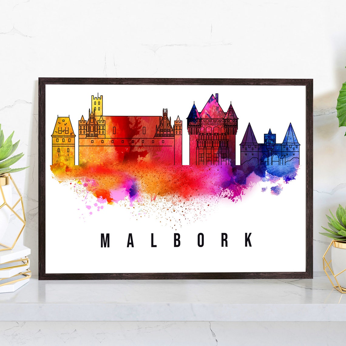 Malbork Poland Brick Castle Watercolor Landmark Skyline Poster