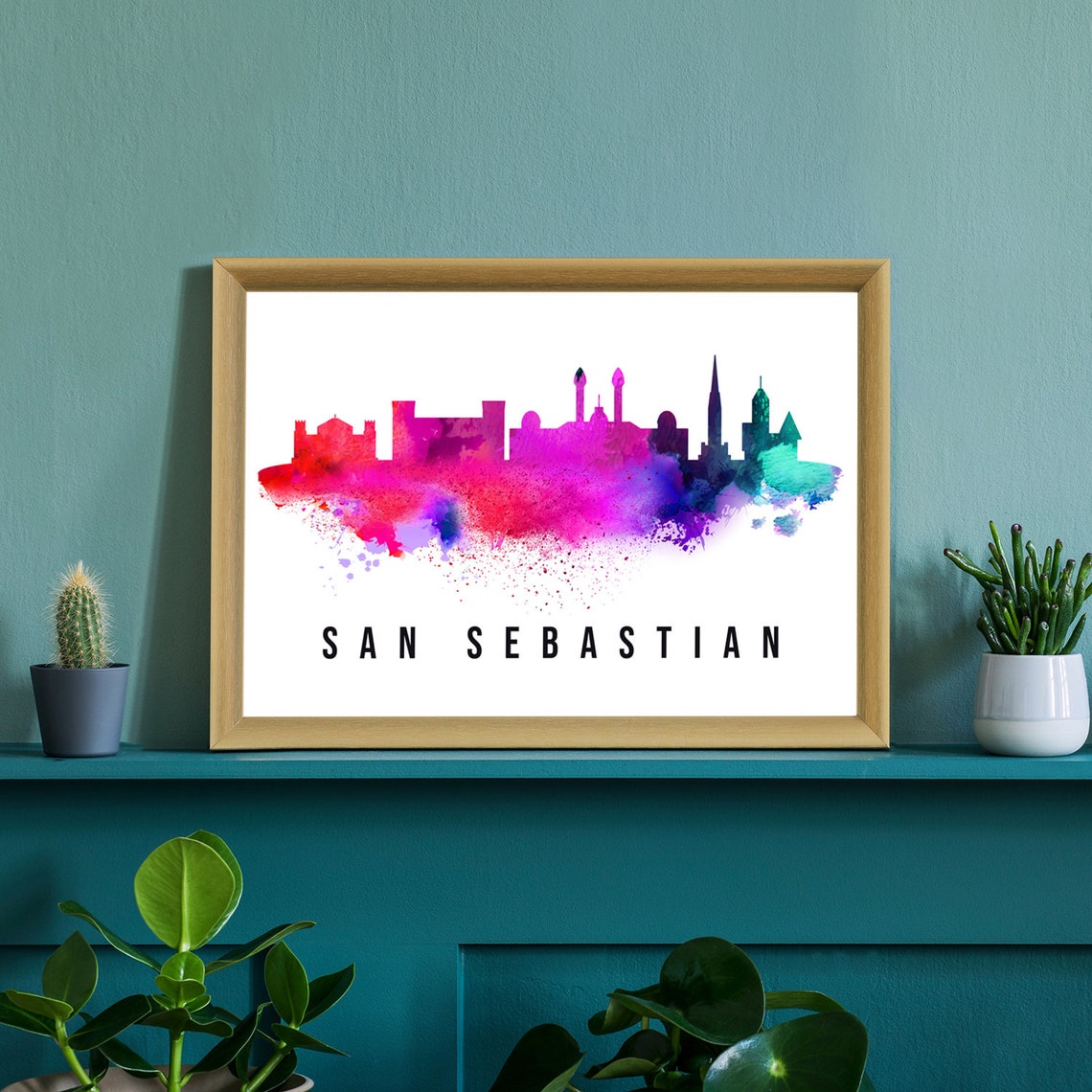 San Sebastian Spain Watercolor Old Town Skyline Silhouette Poster - Image 2