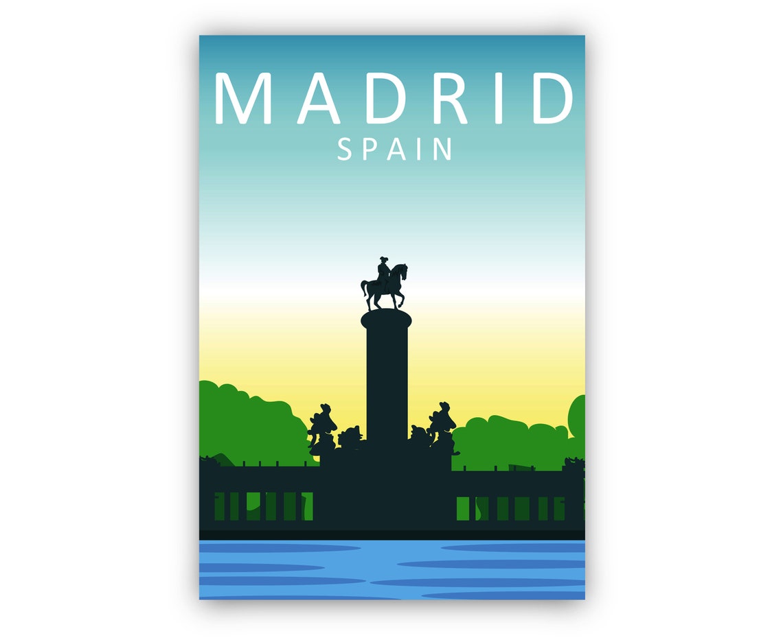 Madrid Spain Retiro Alfonso XII Monument Silhouette Sunset Poster - Image 2
