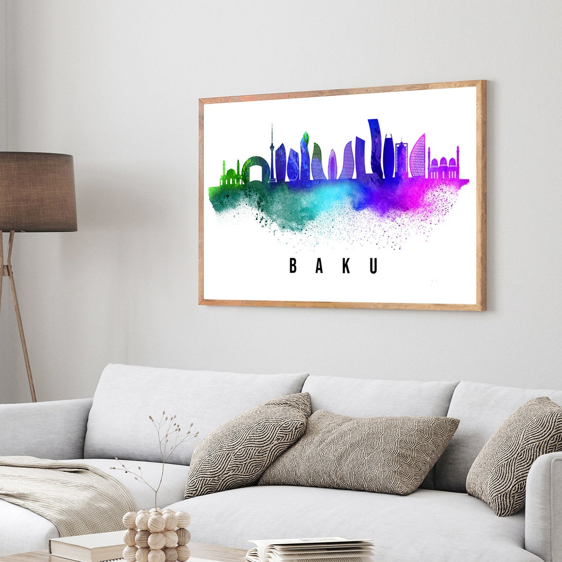 Pera Print Baku Azerbaijan Skyline Posters Baku Posters Illustration Skyline World City Poster Cityscape Landmark Print Office Wall Art - Image 3