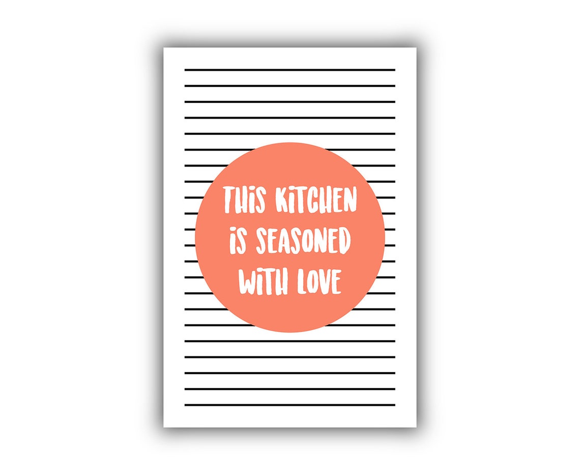 This Kitchen Is Seasoned With Love Coral Striped Modern Quote Poster - Image 2