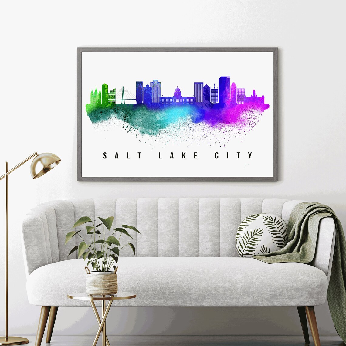 Salt Sake City Utah Skyline Poster Salt Sake Cityscape Painting Salt Sake City Landmark And Cityscape Print Home And Office Wall Art - Image 3