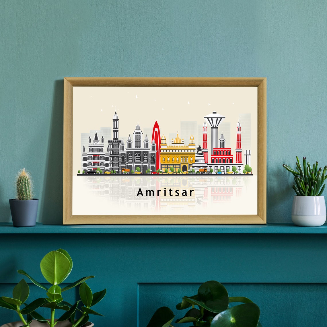 Amritsar India Golden Temple Skyline Illustration Travel Poster - Image 3